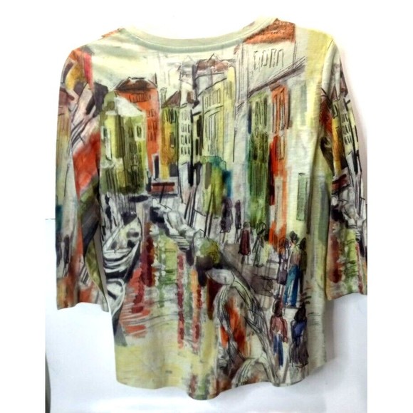 Christopher & Banks 3/4 Sleeve Tee Small Watercolor Italian Scene Graphic Print - Picture 2 of 9